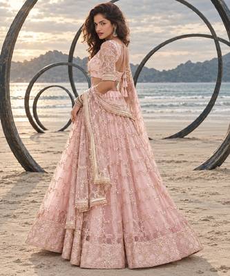 LIGHT ONION NET THREAD WITH ZARI AND SEQUIN WORK FESTIVE LEHENGA CHOLI 3