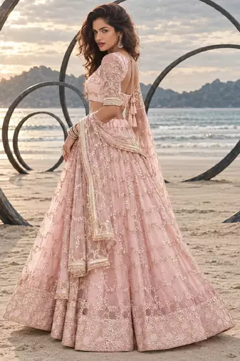 LIGHT ONION NET THREAD WITH ZARI AND SEQUIN WORK FESTIVE LEHENGA CHOLI