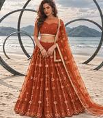 BROWN YELLOW NET THREAD WITH ZARI AND SEQUIN WORK FESTIVE LEHENGA CHOLI
