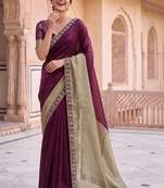 Purple colourblocked beads and stones art silk saree