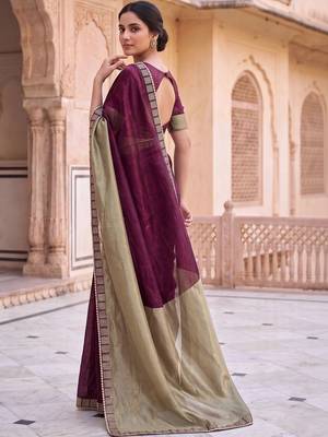 Purple colourblocked beads and stones art silk saree 2