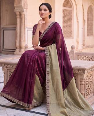 Purple colourblocked beads and stones art silk saree 3