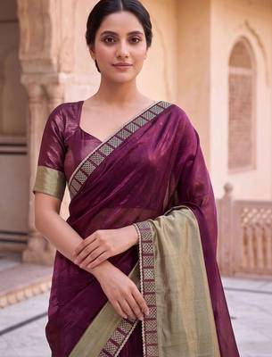 Purple colourblocked beads and stones art silk saree 5