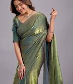 Green embellished sequinned organza heavy work saree