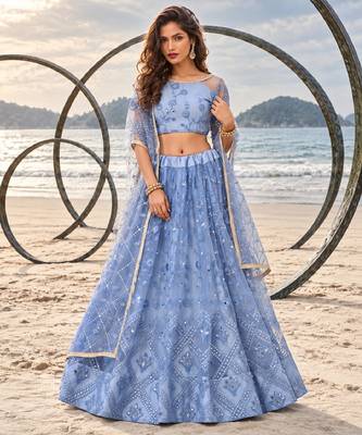 MUSTARD  NET THREAD WITH ZARI AND SEQUINCE WORK FESTIVE LEHENGA CHOLI SET FOR WOMEN'S 1
