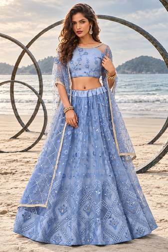 MUSTARD  NET THREAD WITH ZARI AND SEQUINCE WORK FESTIVE LEHENGA CHOLI SET FOR WOMEN'S