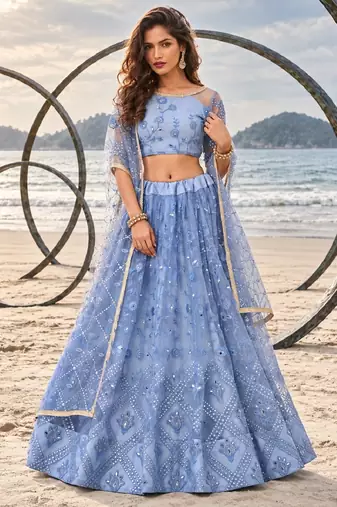 MUSTARD  NET THREAD WITH ZARI AND SEQUINCE WORK FESTIVE LEHENGA CHOLI SET FOR WOMEN'S