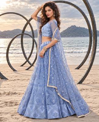 MUSTARD  NET THREAD WITH ZARI AND SEQUINCE WORK FESTIVE LEHENGA CHOLI SET FOR WOMEN'S 3
