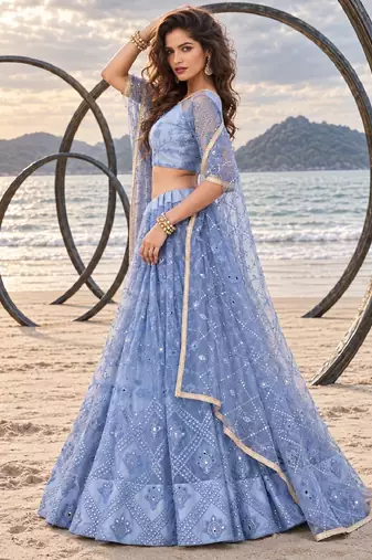 MUSTARD  NET THREAD WITH ZARI AND SEQUINCE WORK FESTIVE LEHENGA CHOLI SET FOR WOMEN'S