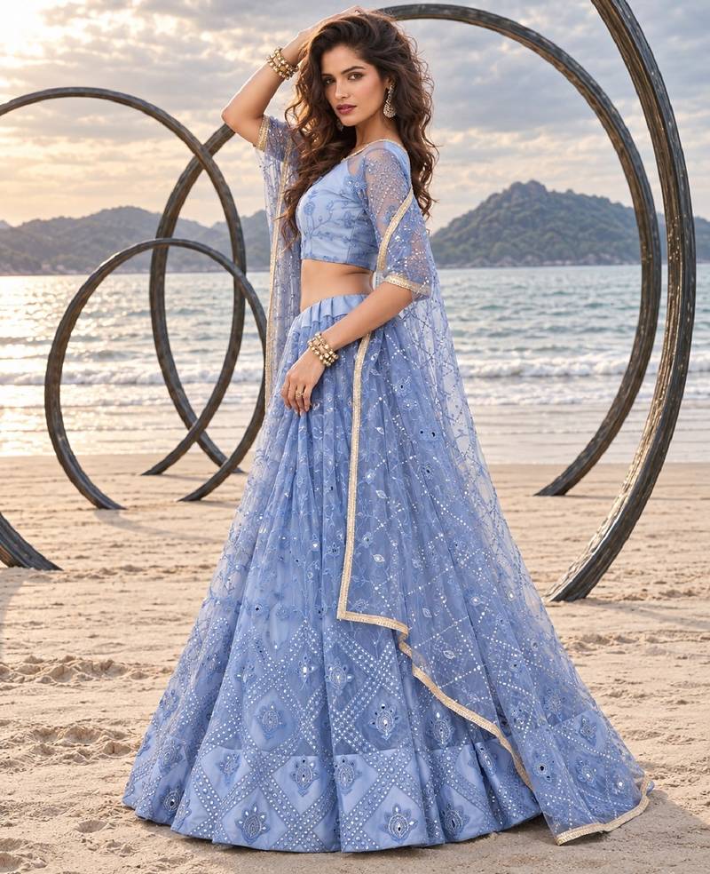 MUSTARD  NET THREAD WITH ZARI AND SEQUINCE WORK FESTIVE LEHENGA CHOLI SET FOR WOMEN'S