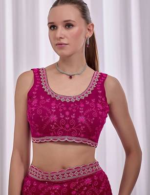 Pink floral beads and stones  chiffon heavy work saree 4