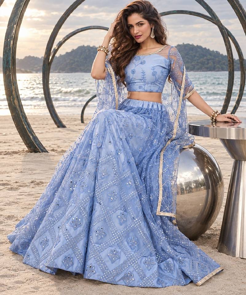 MUSTARD  NET THREAD WITH ZARI AND SEQUINCE WORK FESTIVE LEHENGA CHOLI SET FOR WOMEN'S