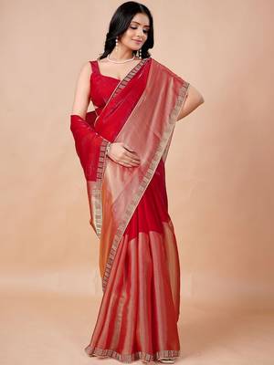 Red women ethnic motifs woven design saree 2