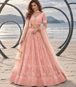 PEACH NET THREAD WITH ZARI AND SEQUIN WORK FESTIVE LEHENGA CHOLI