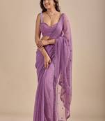 Lavender embellished sequinned  chiffon designer saree