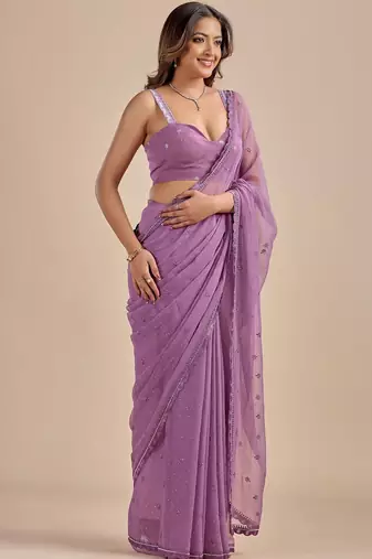 Lavender embellished sequinned  chiffon designer saree