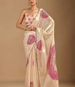 Cream polka dot beads and stones organza designer saree