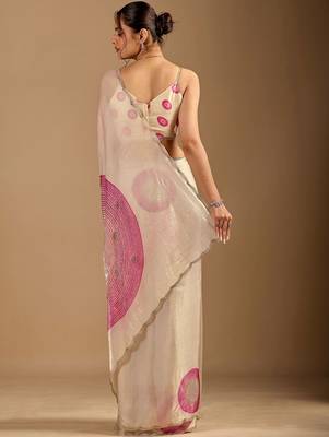 Cream polka dot beads and stones organza designer saree 5