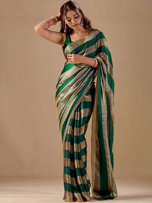 Green striped organza saree 1