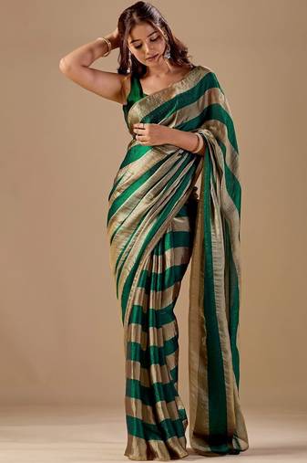 Green striped organza saree