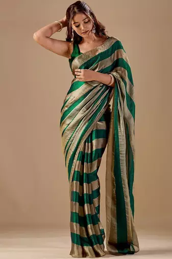 Green striped organza saree