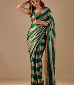 Green striped organza saree