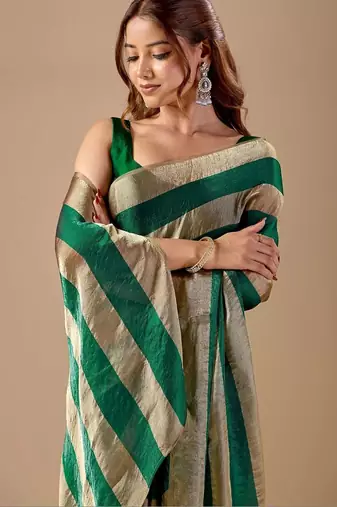 Green striped organza saree