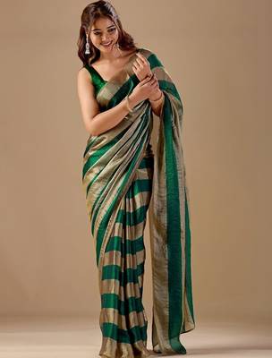 Green striped organza saree 3