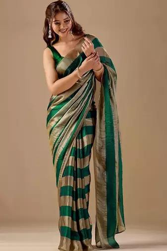 Green striped organza saree