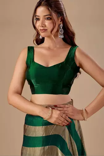 Green striped organza saree