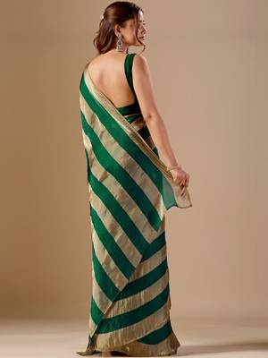 Green striped organza saree 5