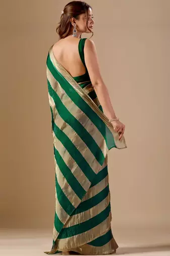 Green striped organza saree