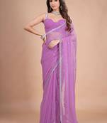 Purple embellished zari  chiffon heavy work saree