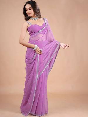 Purple embellished zari  chiffon heavy work saree 2