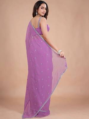 Purple embellished zari  chiffon heavy work saree 3