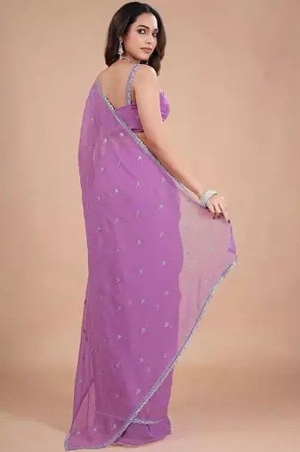 Purple embellished zari  chiffon heavy work saree