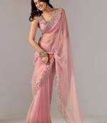 Pink embroidered  chiffon saree