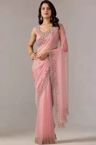 Pink embroidered  chiffon saree