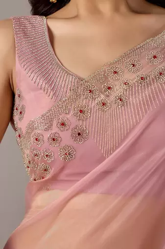 Pink embroidered  chiffon saree