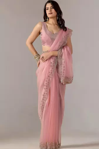 Pink embroidered  chiffon saree