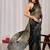 Green floral sequinned organza saree