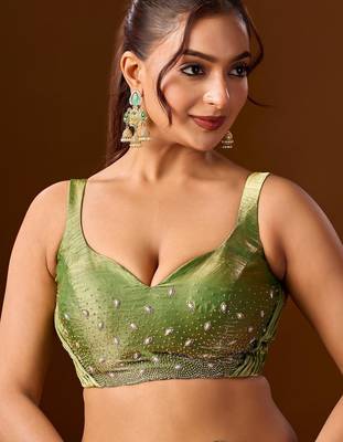 Lime embellished beads and stones silk blend saree 4