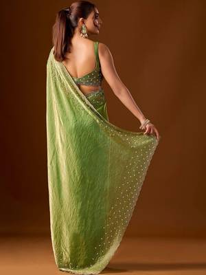 Lime embellished beads and stones silk blend saree 5