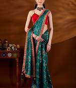 Teal bandhani zari organza saree