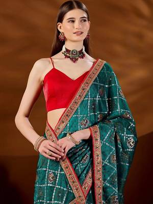 Teal bandhani zari organza saree 2