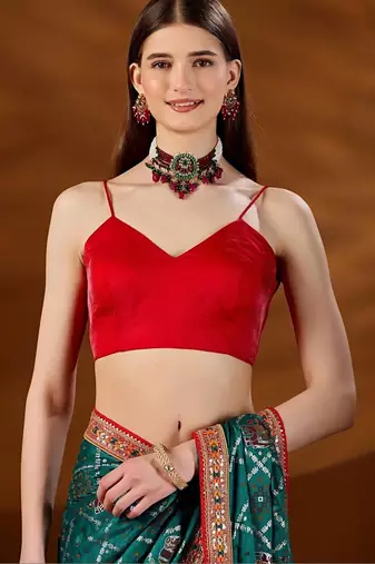 Teal bandhani zari organza saree