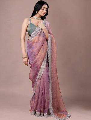 Multicolor embellished sequinned  chiffon heavy work saree 1