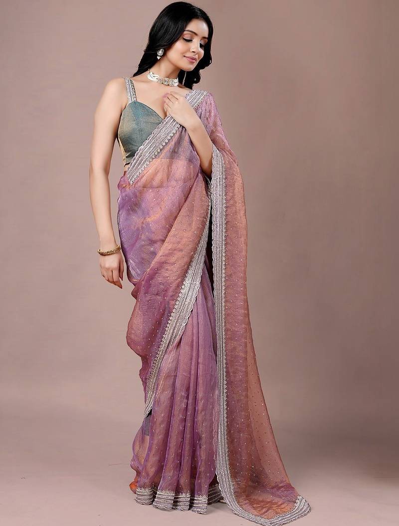 Multicolor embellished sequinned  chiffon heavy work saree