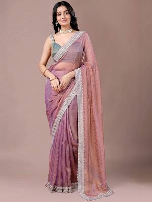 Multicolor embellished sequinned  chiffon heavy work saree 3