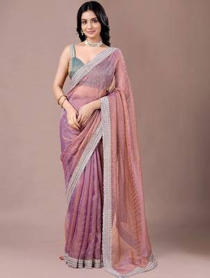 Multicolor embellished sequinned  chiffon heavy work saree 4